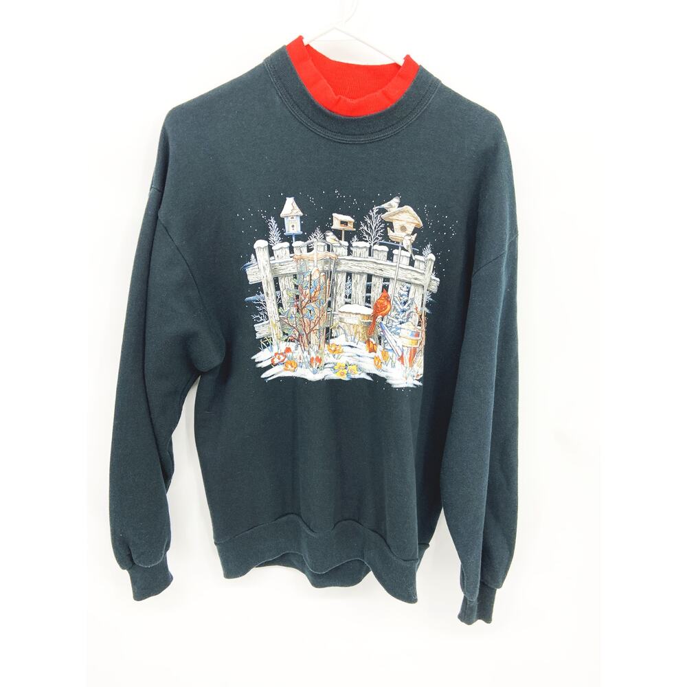 Vintage 90s Whim Z Graphic Birdhouse Crewneck Sweatshirt Size L